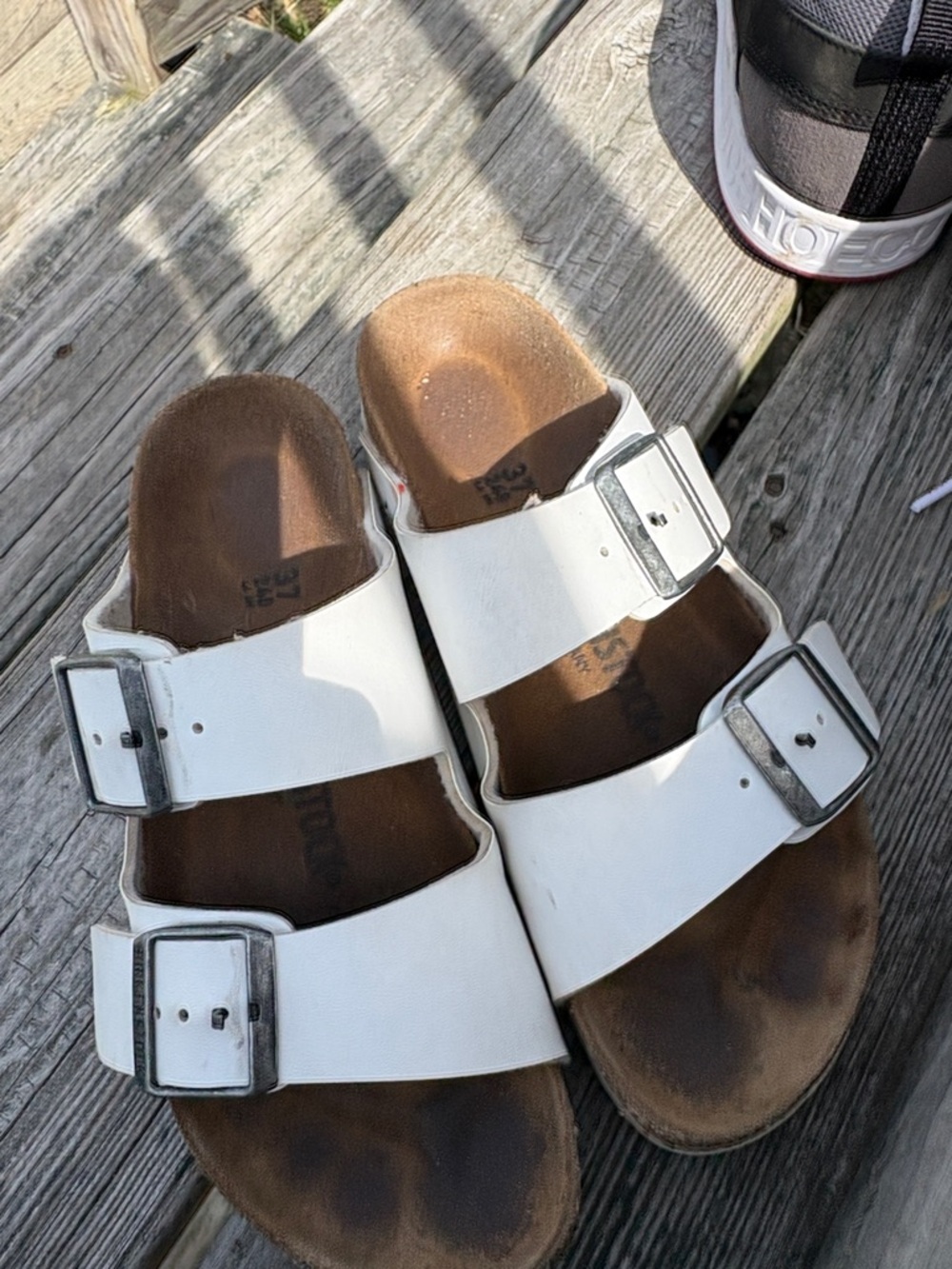 Birkenstock White Two-Strap Slide Sandals